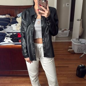 Faux Leather Snap Up Jacket